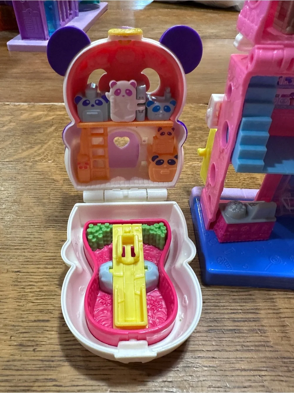 Polly Pocket lot of 4 Purple Kids Boombox Playset with Pink Slice & Panda Figure